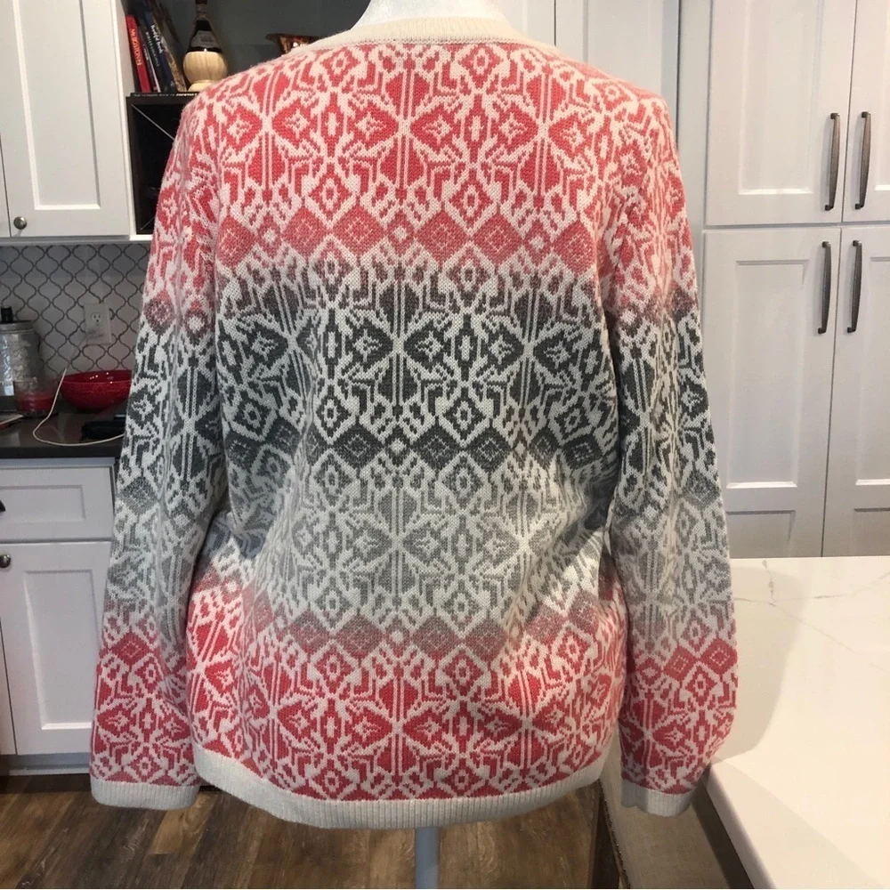 Talbots Petites M Grey Orange Faire Isle Lambswool Blend Ski Sweater Granny core
